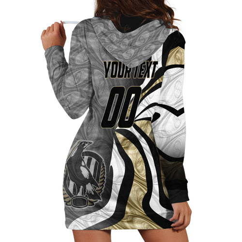 Personalised Collingwood Magpies Hoodie Dress Trippy Psychedelic Abstract Art Mascot Football Fans