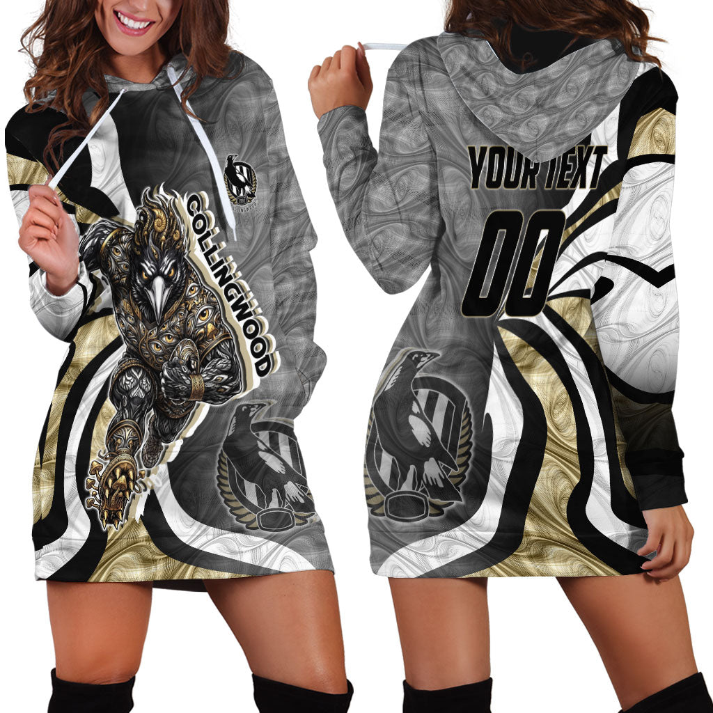 Personalised Collingwood Magpies Hoodie Dress Trippy Psychedelic Abstract Art Mascot Football Fans
