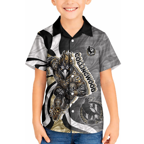 Personalised Collingwood Magpies Kid Hawaiian Shirt Trippy Psychedelic Abstract Art Mascot Football Fans