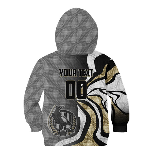 Personalised Collingwood Magpies Kid Hoodie Trippy Psychedelic Abstract Art Mascot Football Fans