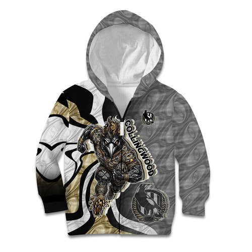 Personalised Collingwood Magpies Kid Hoodie Trippy Psychedelic Abstract Art Mascot Football Fans