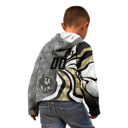 Personalised Collingwood Magpies Kid Hoodie Trippy Psychedelic Abstract Art Mascot Football Fans