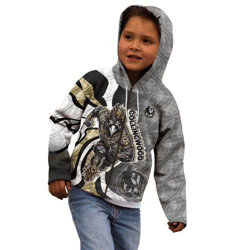 Personalised Collingwood Magpies Kid Hoodie Trippy Psychedelic Abstract Art Mascot Football Fans