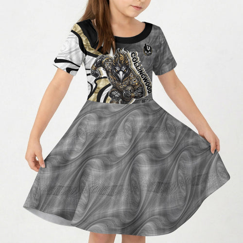 Personalised Collingwood Magpies Kid Short Sleeve Dress Trippy Psychedelic Abstract Art Mascot Football Fans