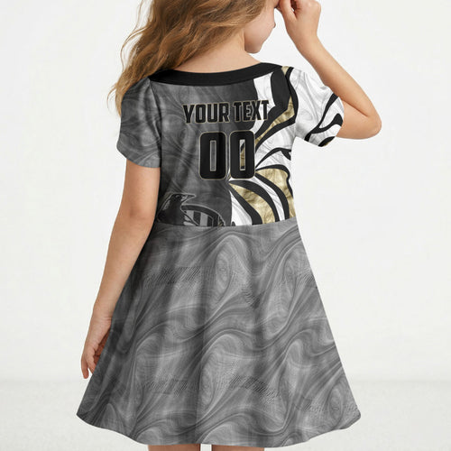 Personalised Collingwood Magpies Kid Short Sleeve Dress Trippy Psychedelic Abstract Art Mascot Football Fans