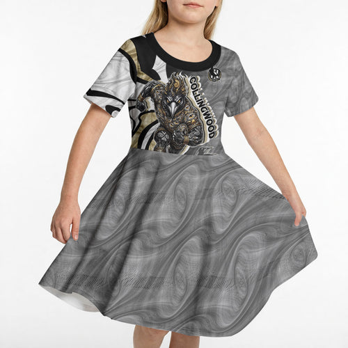 Personalised Collingwood Magpies Kid Short Sleeve Dress Trippy Psychedelic Abstract Art Mascot Football Fans