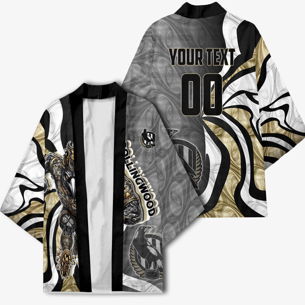 Personalised Collingwood Magpies Kimono Trippy Psychedelic Abstract Art Mascot Football Fans
