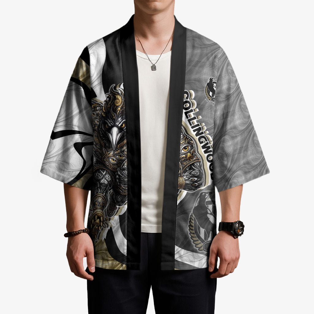 Personalised Collingwood Magpies Kimono Trippy Psychedelic Abstract Art Mascot Football Fans