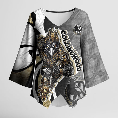 Personalised Collingwood Magpies Kimono Sleeve Blouse Trippy Psychedelic Abstract Art Mascot Football Fans
