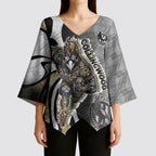 Personalised Collingwood Magpies Kimono Sleeve Blouse Trippy Psychedelic Abstract Art Mascot Football Fans