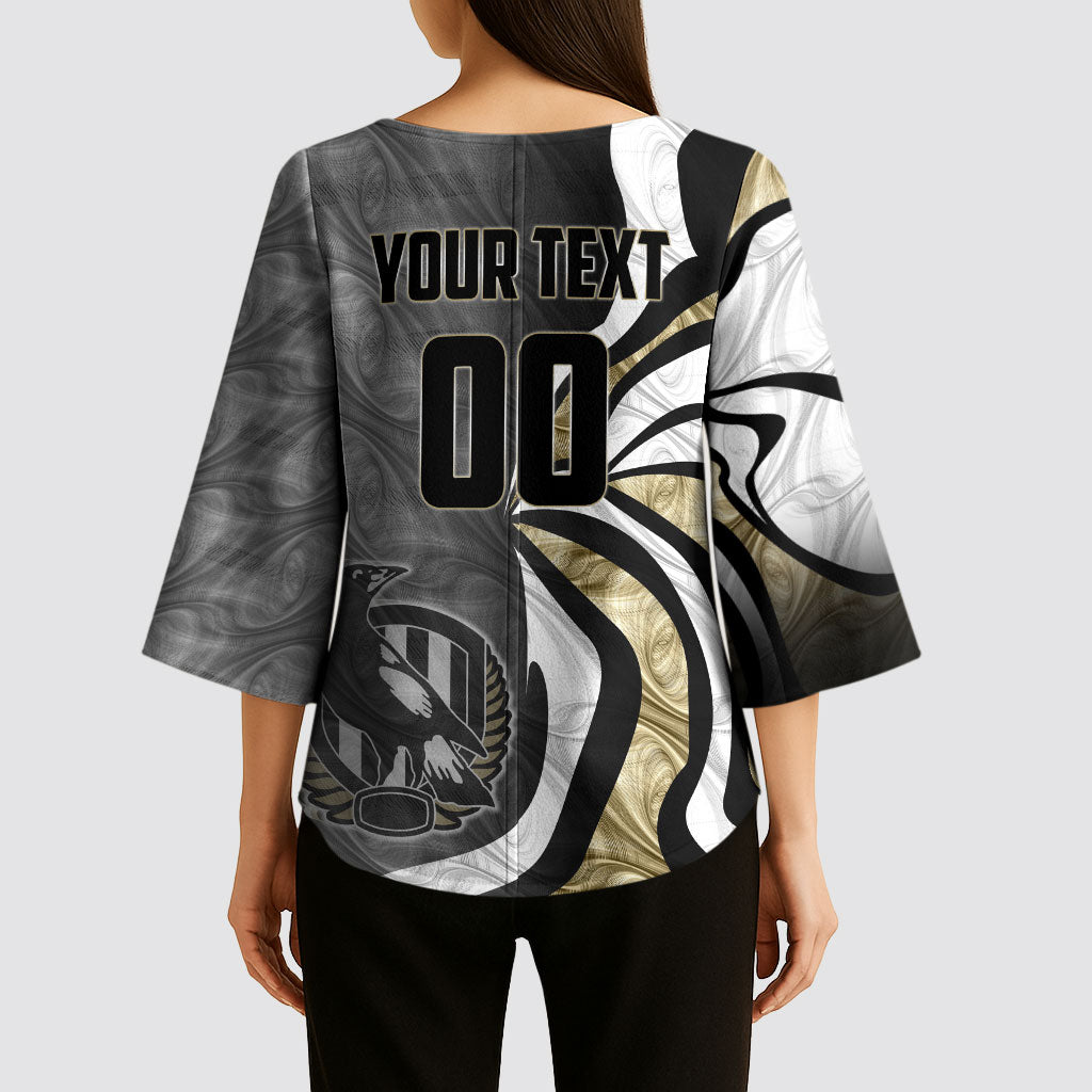Personalised Collingwood Magpies Kimono Sleeve Blouse Trippy Psychedelic Abstract Art Mascot Football Fans