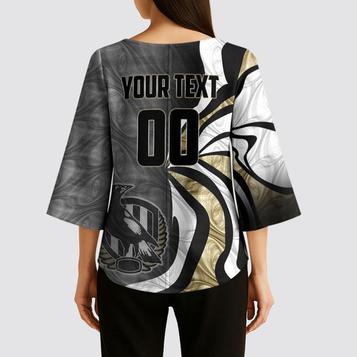 Personalised Collingwood Magpies Kimono Sleeve Blouse Trippy Psychedelic Abstract Art Mascot Football Fans