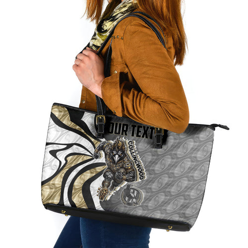 Personalised Collingwood Magpies Leather Tote Bag Trippy Psychedelic Abstract Art Mascot Football Fans