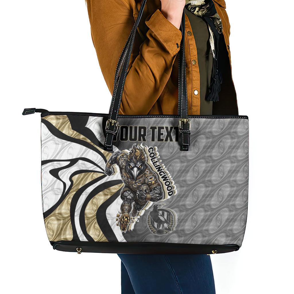 Personalised Collingwood Magpies Leather Tote Bag Trippy Psychedelic Abstract Art Mascot Football Fans