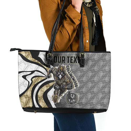Personalised Collingwood Magpies Leather Tote Bag Trippy Psychedelic Abstract Art Mascot Football Fans