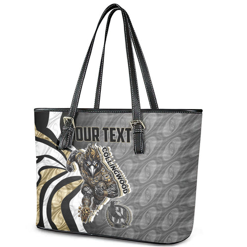 Personalised Collingwood Magpies Leather Tote Bag Trippy Psychedelic Abstract Art Mascot Football Fans