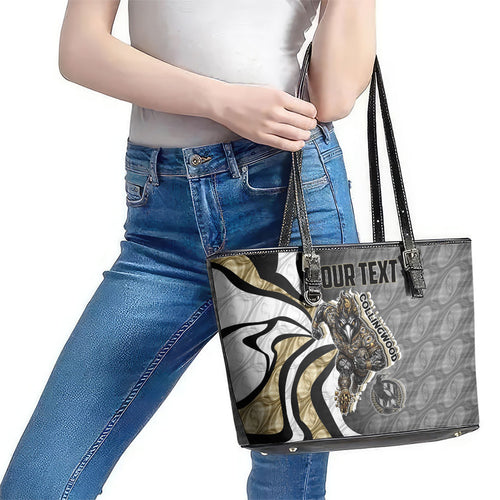 Personalised Collingwood Magpies Leather Tote Bag Trippy Psychedelic Abstract Art Mascot Football Fans