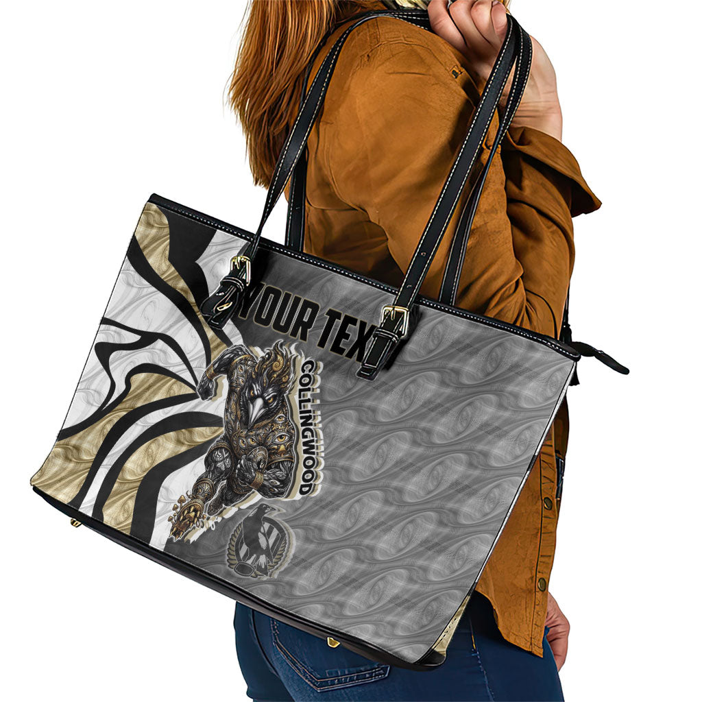 Personalised Collingwood Magpies Leather Tote Bag Trippy Psychedelic Abstract Art Mascot Football Fans