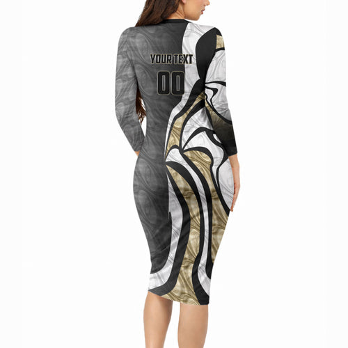 Personalised Collingwood Magpies Long Sleeve Bodycon Dress Trippy Psychedelic Abstract Art Mascot Football Fans