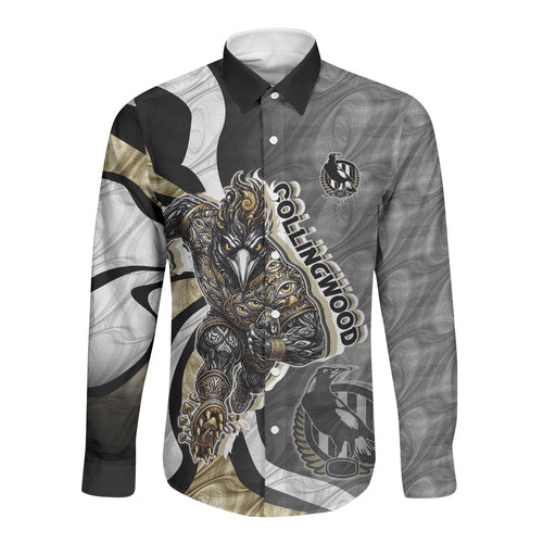 Personalised Collingwood Magpies Long Sleeve Button Shirt Trippy Psychedelic Abstract Art Mascot Football Fans