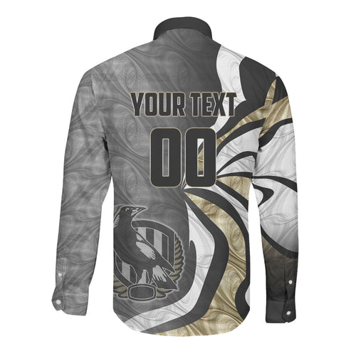 Personalised Collingwood Magpies Long Sleeve Button Shirt Trippy Psychedelic Abstract Art Mascot Football Fans