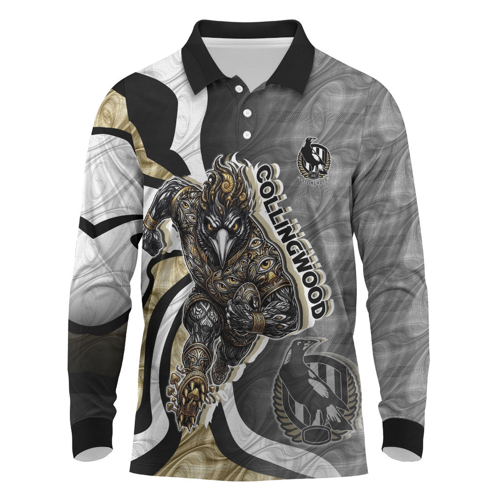 Personalised Collingwood Magpies Long Sleeve Polo Shirt Trippy Psychedelic Abstract Art Mascot Football Fans