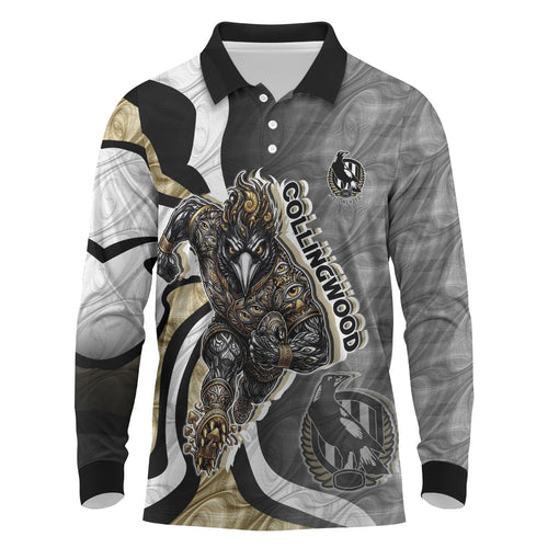 Personalised Collingwood Magpies Long Sleeve Polo Shirt Trippy Psychedelic Abstract Art Mascot Football Fans