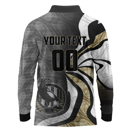 Personalised Collingwood Magpies Long Sleeve Polo Shirt Trippy Psychedelic Abstract Art Mascot Football Fans