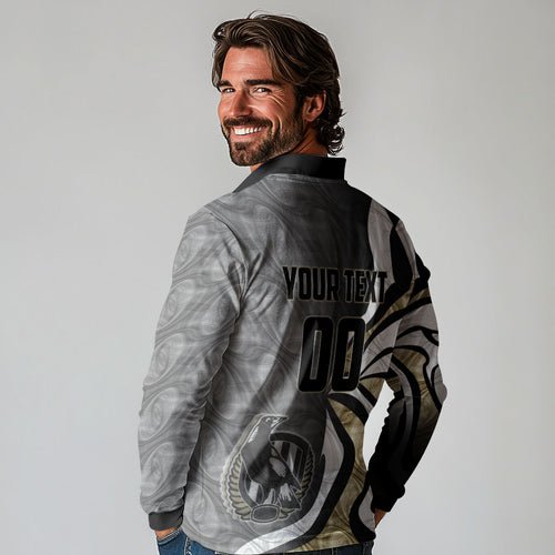 Personalised Collingwood Magpies Long Sleeve Polo Shirt Trippy Psychedelic Abstract Art Mascot Football Fans