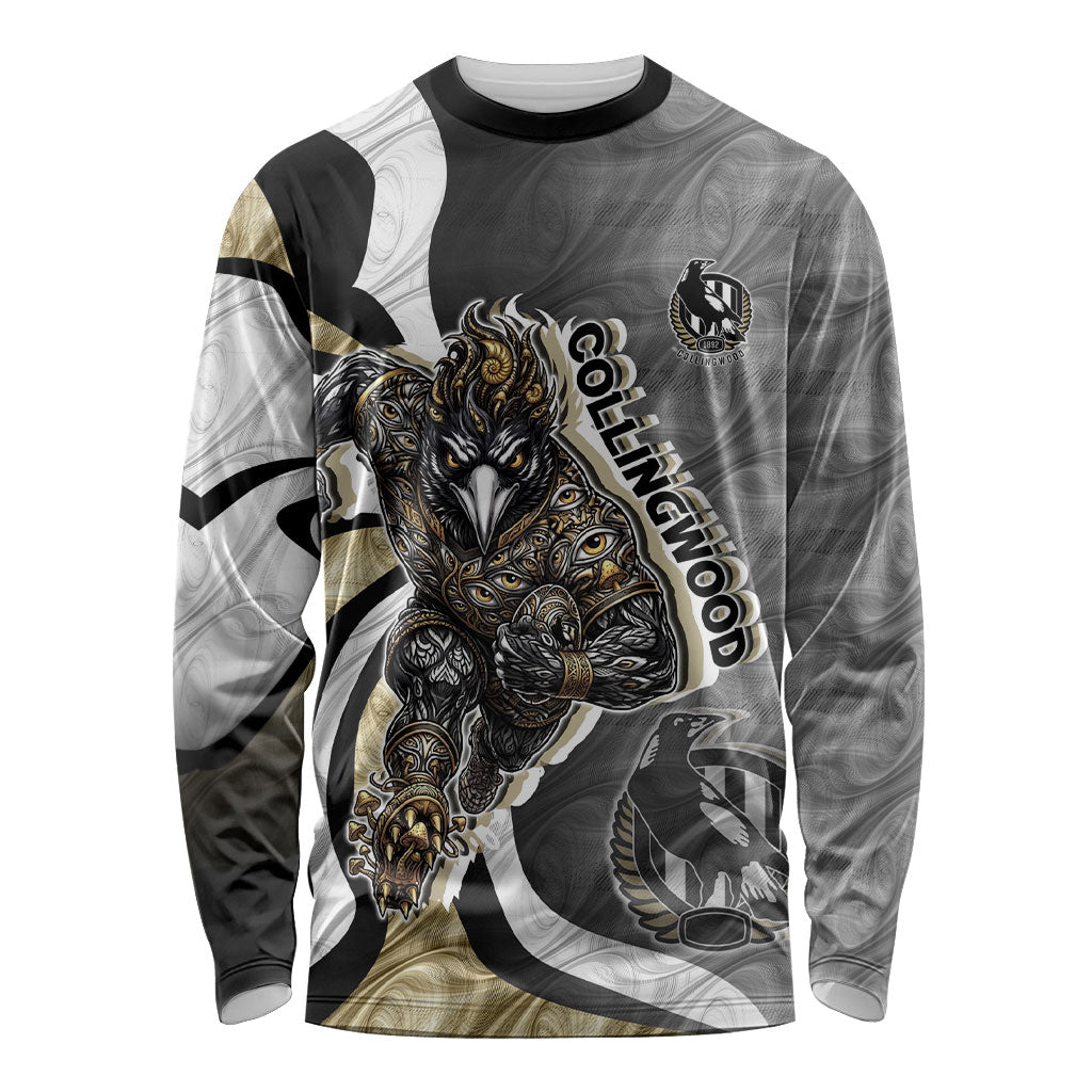 Personalised Collingwood Magpies Long Sleeve Shirt Trippy Psychedelic Abstract Art Mascot Football Fans