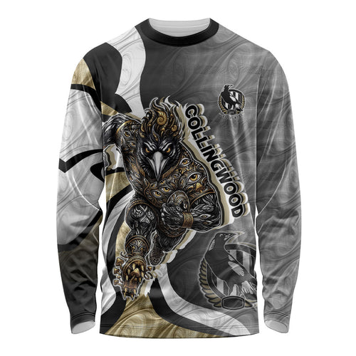 Personalised Collingwood Magpies Long Sleeve Shirt Trippy Psychedelic Abstract Art Mascot Football Fans