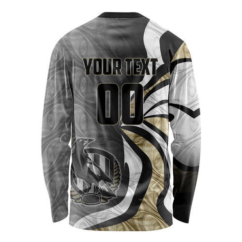 Personalised Collingwood Magpies Long Sleeve Shirt Trippy Psychedelic Abstract Art Mascot Football Fans