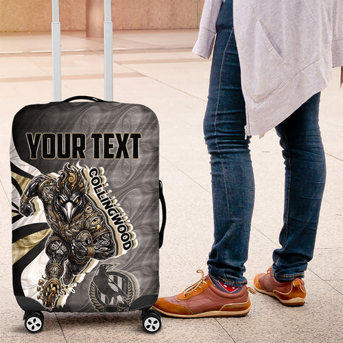 Personalised Collingwood Magpies Luggage Cover Trippy Psychedelic Abstract Art Mascot Football Fans