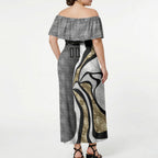 Personalised Collingwood Magpies Off Shoulder Maxi Dress Trippy Psychedelic Abstract Art Mascot Football Fans