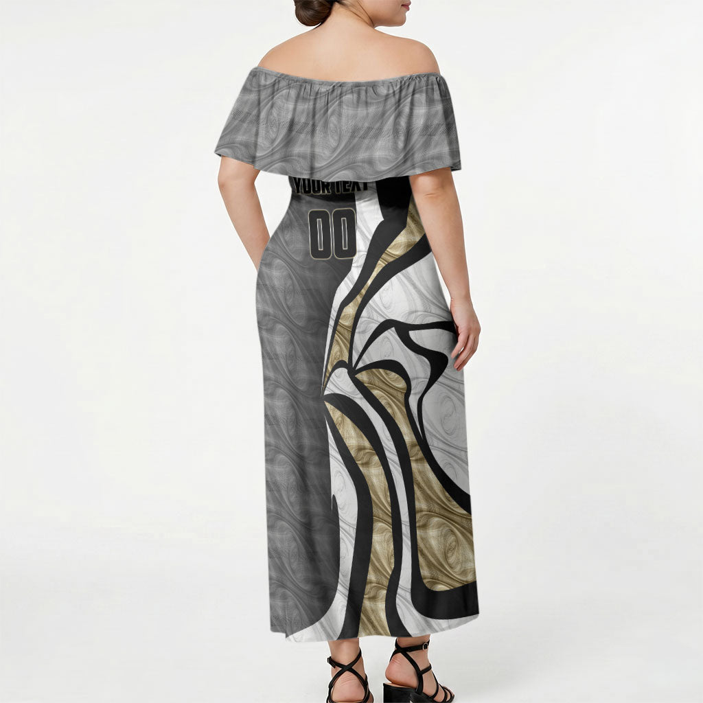 Personalised Collingwood Magpies Off Shoulder Maxi Dress Trippy Psychedelic Abstract Art Mascot Football Fans