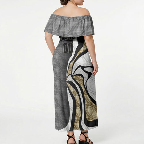 Personalised Collingwood Magpies Off Shoulder Maxi Dress Trippy Psychedelic Abstract Art Mascot Football Fans