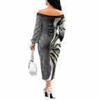 Personalised Collingwood Magpies Off The Shoulder Long Sleeve Dress Trippy Psychedelic Abstract Art Mascot Football Fans