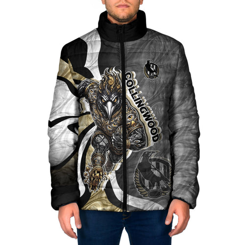 Personalised Collingwood Magpies Padded Jacket Trippy Psychedelic Abstract Art Mascot Football Fans
