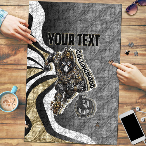 Personalised Collingwood Magpies Puzzle Trippy Psychedelic Abstract Art Mascot Football Fans