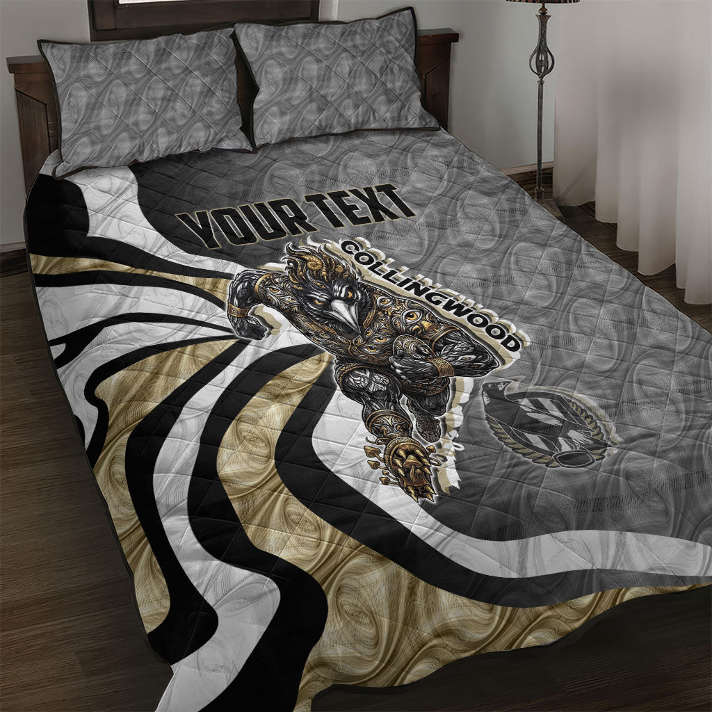 Personalised Collingwood Magpies Quilt Bed Set Trippy Psychedelic Abstract Art Mascot Football Fans