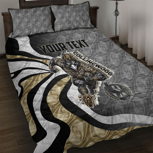 Personalised Collingwood Magpies Quilt Bed Set Trippy Psychedelic Abstract Art Mascot Football Fans