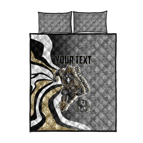 Personalised Collingwood Magpies Quilt Bed Set Trippy Psychedelic Abstract Art Mascot Football Fans