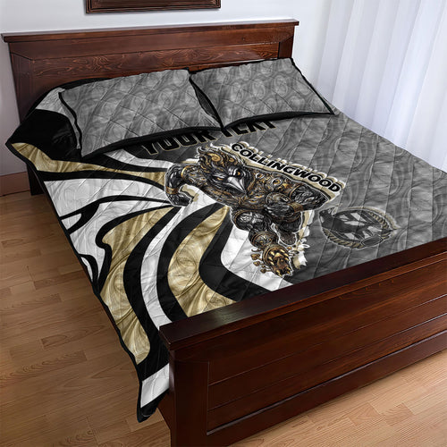 Personalised Collingwood Magpies Quilt Bed Set Trippy Psychedelic Abstract Art Mascot Football Fans
