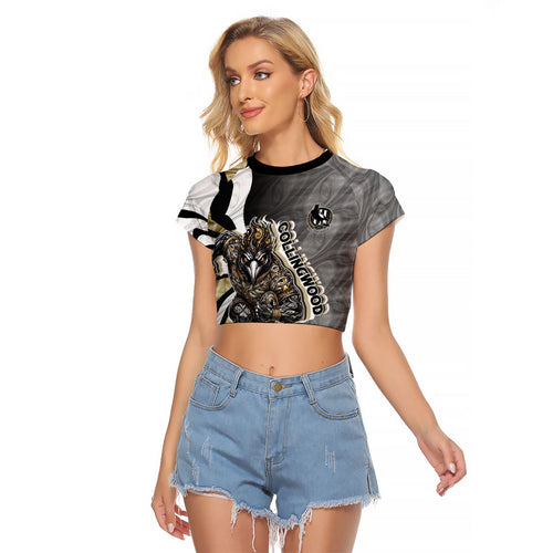 Personalised Collingwood Magpies Raglan Cropped T Shirt Trippy Psychedelic Abstract Art Mascot Football Fans