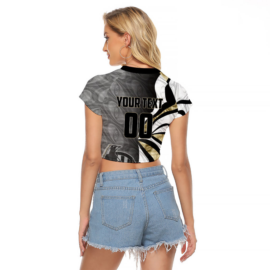 Personalised Collingwood Magpies Raglan Cropped T Shirt Trippy Psychedelic Abstract Art Mascot Football Fans