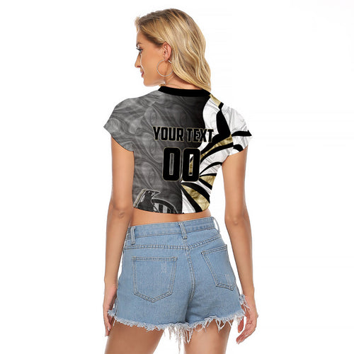 Personalised Collingwood Magpies Raglan Cropped T Shirt Trippy Psychedelic Abstract Art Mascot Football Fans