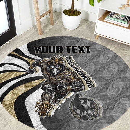 Personalised Collingwood Magpies Round Carpet Trippy Psychedelic Abstract Art Mascot Football Fans
