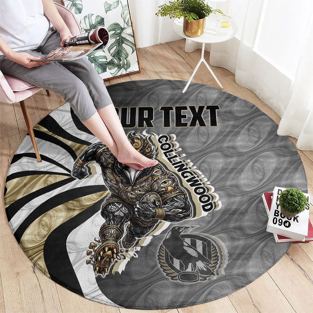 Personalised Collingwood Magpies Round Carpet Trippy Psychedelic Abstract Art Mascot Football Fans