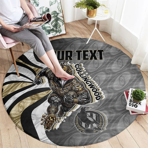 Personalised Collingwood Magpies Round Carpet Trippy Psychedelic Abstract Art Mascot Football Fans