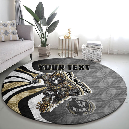 Personalised Collingwood Magpies Round Carpet Trippy Psychedelic Abstract Art Mascot Football Fans